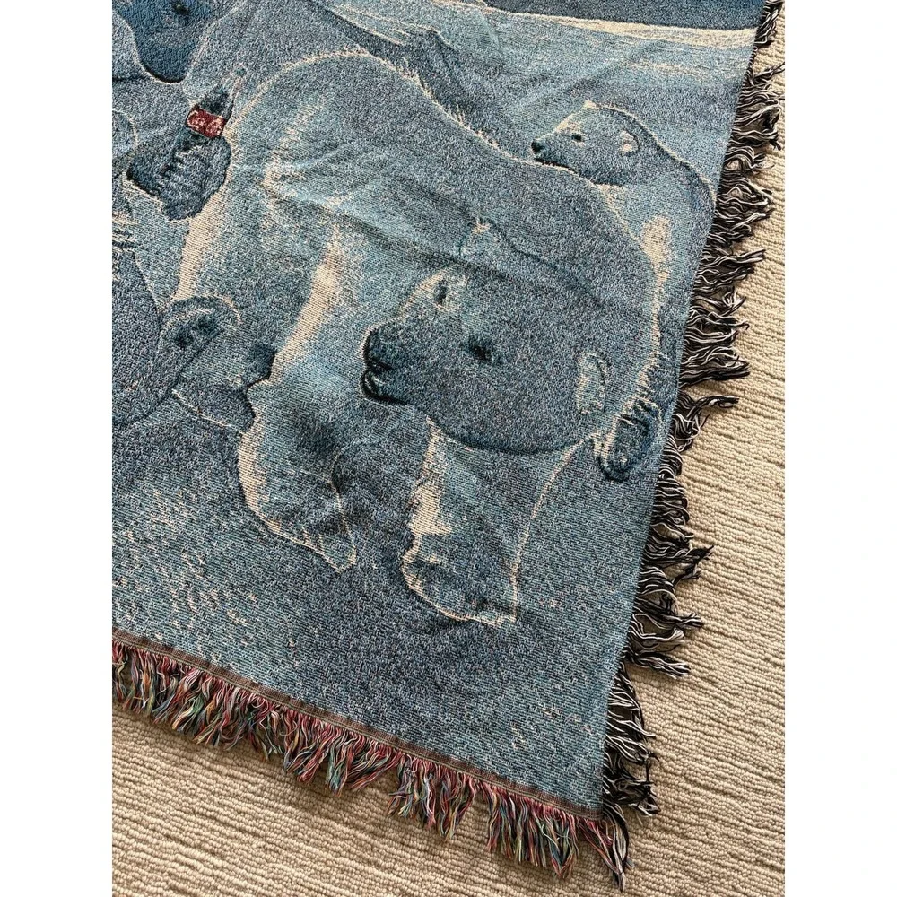 Vintage‎ Coca-Cola Polar Bear Woven Tapestry Throw Blanket 48x57 90s Rare